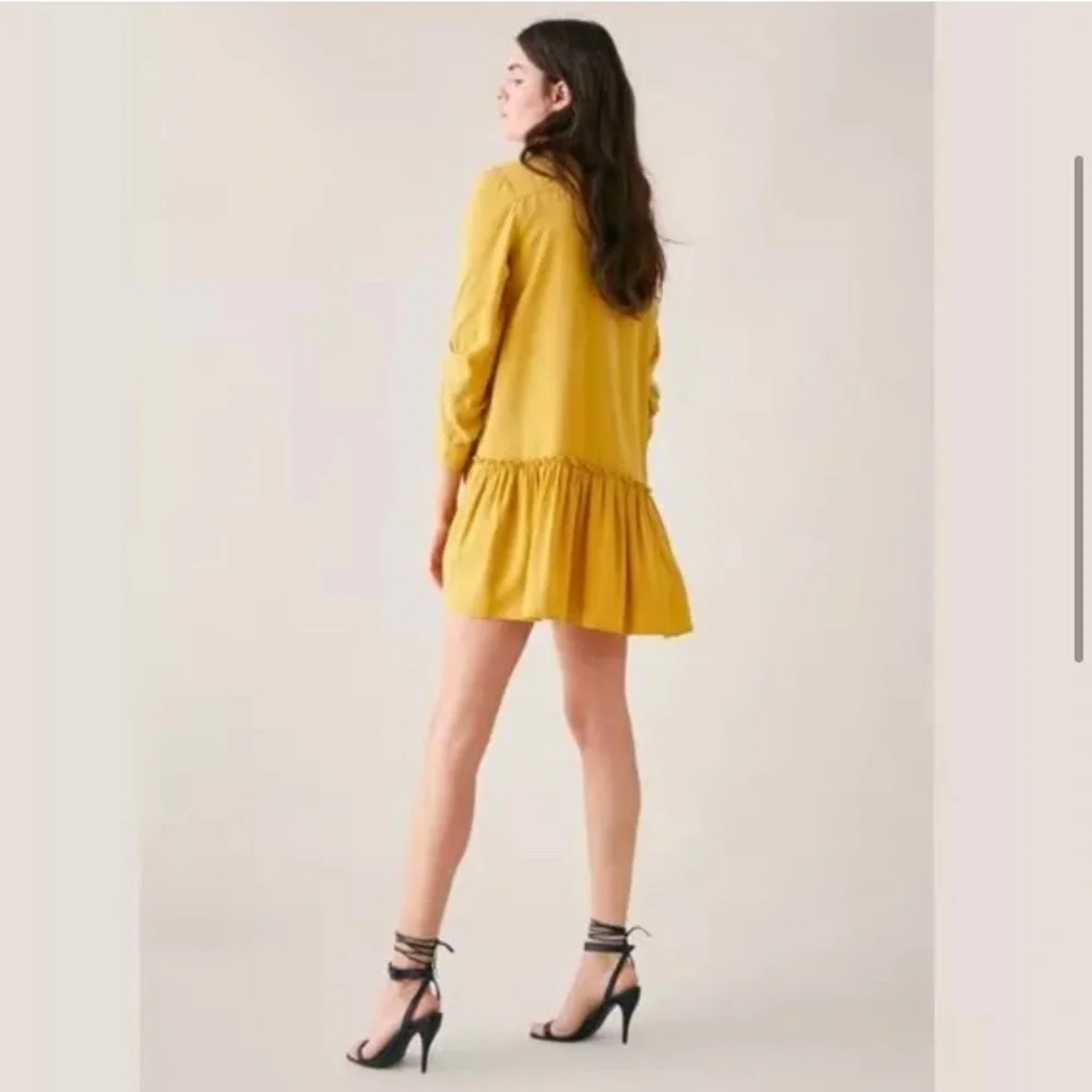 Zara Shirt Dress Mustard Yellow With Ruffled Hem - Picture 7 of 15